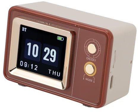 Retro Bluetooth Lautsprecher mit Lyric Display, 5W Stereo, 2 Geräte Interconnection, tragbar für Zuhause, Schlafzimmer, Outdoor, Kalender & Foto-Display