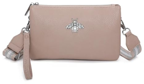 LeahWard Women's Wristlet Purse,Cross Body Bag For Women, Small Messenger Bag, 2 Compartment Cross Body Bag (Beige Bee)