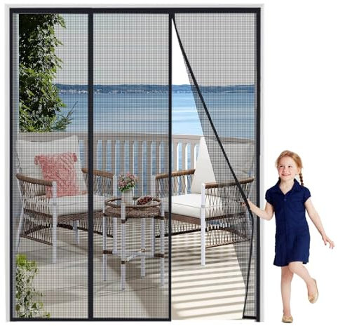 Moustiquaire Porte MagnéTique 295x280cm Noir Moustiquaire Porte Battante, Fermeture Automatique Anti-Mouche Insectes Rideau pour Porte de Balcon et Patio