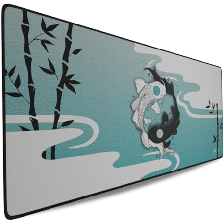 Nyfter - XXXL Koi Bamboo Gaming Mousepad 1200x600x3mm 3XL mauspad Gaming Premium Tischunterlage Large Size Wasserabweisend für Pro-Gamer (Bamboo-Blue-White)
