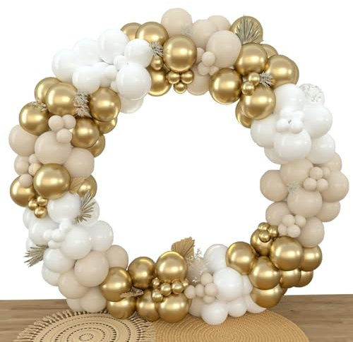 Weiß Gold Luftballon Girlande, 156 Stück Weißsand Gold Ballon Bogen Balloon Girland Beige für Boho Hochzeit Geburtstag Babyparty Verlobung Party Dekoration