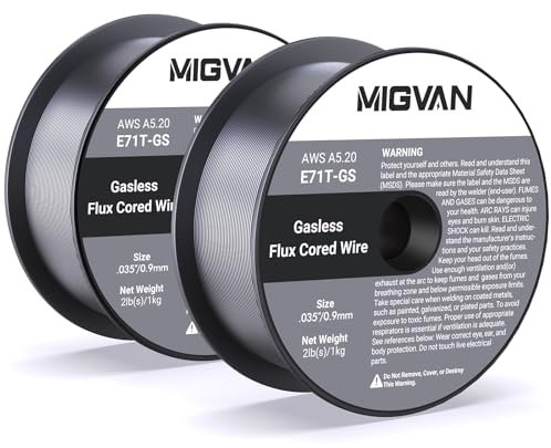 MIGVAN Filo per Saldatura 0,9mm E71T-GS, Filo animato senza gas MIG per acciaio dolce, Bobina 1kg × 2, Filo flux core per saldatrici MIG