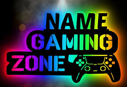 RGB Led Gaming Zone Schild - Gamer Geschenkidee personalisiert NAME/TEXT - Beleuchtung Wand Lampe - Zimmer Deko - Besondere Geschenke für Videospiel Fans, PS 5
