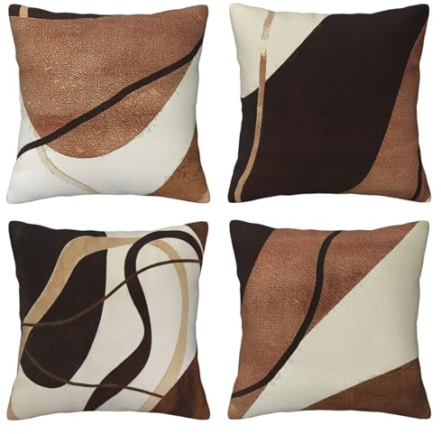 DILOXNSU Kissenbezug 45x45 cm Samt Zierkissenbezug 4er Set Braune Farbblock Linie Abstrakte Kunst Dekokissen Sofakissen Kissenhülle Weiche Deko Kissen für Sofa Couch Schlafzimmer