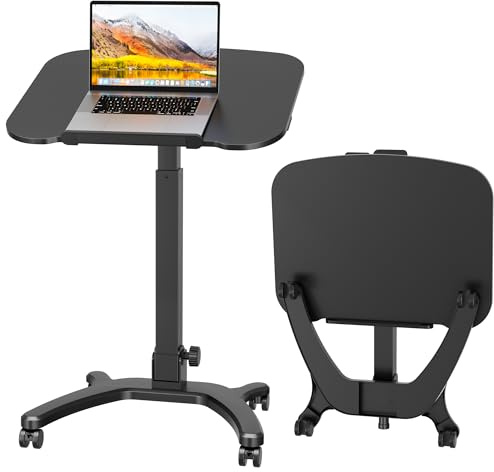 BONTEC Klappbarer Computertisch 68x53cm, Höhenverstellbar, Schwarz | Mit Rollen, Laptoptisch, faltbar als Beistelltisch bis 15 kg für Büro, Wohn- und Schlafzimmer, Heimarbeit und kleine Räume