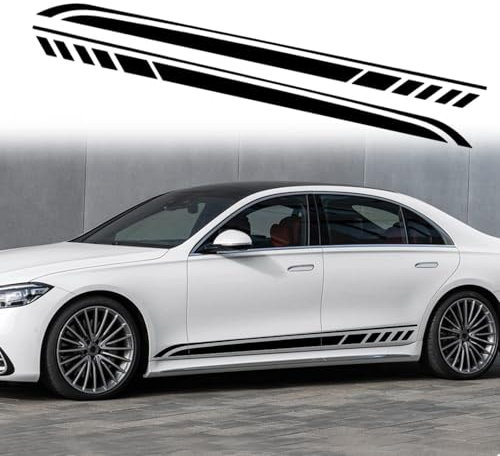 YPSQQHD Karosserieaufkleber kompatibel für Audi A3 8Y 8V 8P 8L, Seitenschweller-Karosseriestreifen, Autoaufkleber, dekorative Aufkleber, Außenzubehör (2 Stück),Black