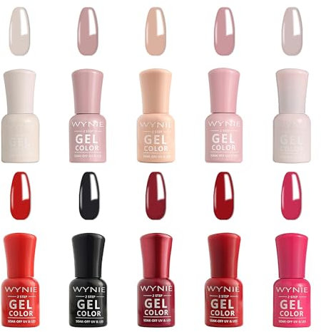 WYNIE Esmaltes Semipermanentes en Gel Jelly 11 Colores,Pintauñas UV/LED Serie de Rojos,Rosa Nude Soak Off, Kit de Uñas en Gel para Manicura