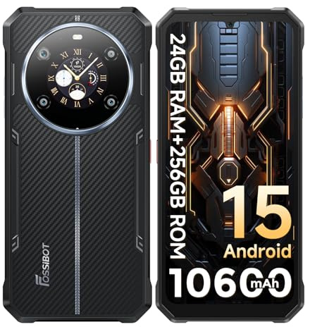 FOSSiBOT F109S Outdoor Smartphone Android 15, 24GB + 256GB/2TB Handy ohne Vertrag, 10600mAh Akku, 6,75 FHD+1.32 Dual Bildschirm, 50MP Kamera, IP68/IP69K, Dual SIM 4G/NFC/Face ID (Schwarz)