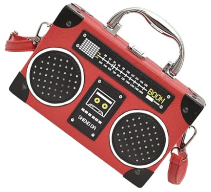 Abaodam Vintage Radio Geformte Schultertasche aus PU 90 Stück Jahre Crossbody Tasche für Damen in Rot 18x5cm Alltag und Freizeit