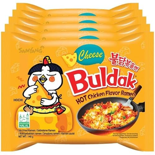 Samyang Buldak Hot Chicken Cheese Flavour Ramen 140g (Pack of 5) – Korean Spicy Cheesy Fire Noodles | Instant Buldak Ramen Multipack | Spicy & Cheesy Fusion Flavour