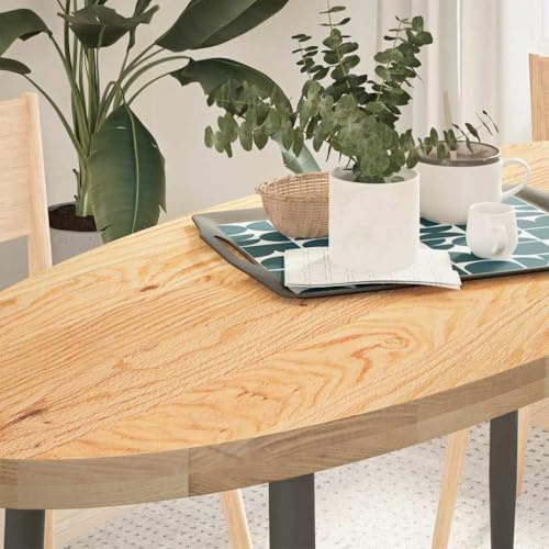 Ordellia Tischplatte Massivholz Eiche 140x60x4 cm Oval, Arbeitsplatte für Esszimmer, Wohnzimmer, Büro, Couchtisch, DIY Ersatz, höhenverstellbar mit Zubehör, Baumschnitt Oberfläche
