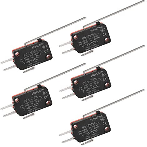 Heschen Micro interruptor, V-163-1C25, SPDT, palanca de bisagra larga, 16A 250VAC, 5PCS