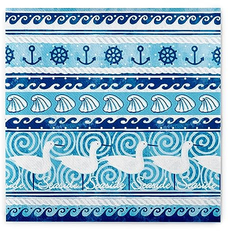 Sovie HOME Serviette SEASIDE aus Linclass Airlaid, 40 x 40cm, 12 Stück, stoffähnliche Einwegserviette, maritimes Design in Blautönen, Tischdeko, Party, Strandfeeling