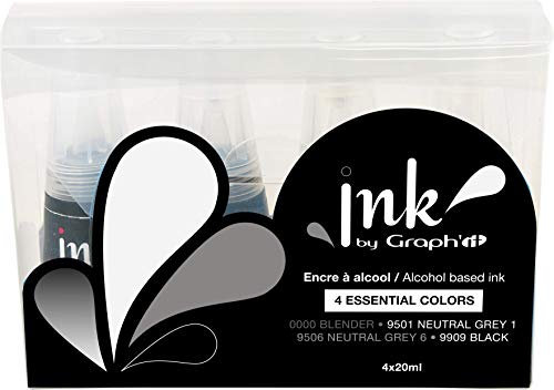 Graph'it - Ink Set d'Encre de Recharge pour Marqueurs à Alcool Graph’It Marker et Brush - Couleurs : Essentials Colors - 4 Flacons de 25 ml - Dessin, Illustration et Manga
