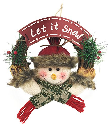 OULII 20cm Weihnachtskranz Adventskranz Tür Rattan Kranz willkommen türschild Weihnachtsdeko Anhänger (Schneemann)