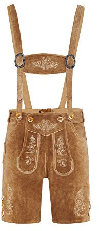 Herren Trachten Lederhose Kurz mit Träger, (Kurz 56, Hellbraun)