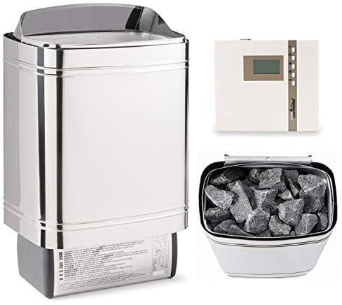 Sauna-Set Finnischer Sauna Ofen Sentiotec Nordex II 6/8/9 kW Sauna Heizgerät Mit Saunasteuerung Sentiotec K1 / K2 / D1 / D2 und Saunaofen-Steine Time4wellness (9 kW, Saunasteuerung D2 mit Zeitvorwahl)