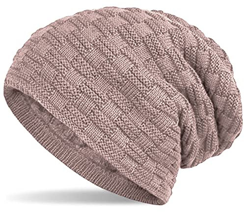 Hatstar Warme gefütterte Feinstrick Damen Beanie Herren Mütze | mit Flecht Muster und sehr weichem Fleece Innenfutter | Unisex Wintermütze weich & warm (5 | Altrose)