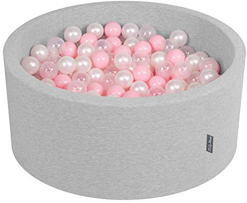 KiddyMoon Piscine a Rond Bällebad, Hellgrau:rosa/Perle/Transparent, 90x40cm/300 Bälle