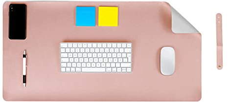MyGadget Schreibtischunterlage 60 x 30 cm - Kunstleder Mauspad Schreibunterlage Tischunterlage | Rutschfest für Computer Laptop - Zweiseitig Rosa Grau