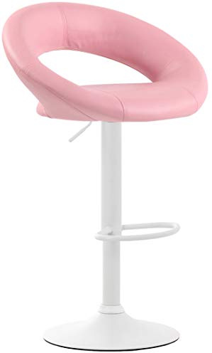 CLP Barhocker Olinda Kunstleder I Thekenhocker Höhenverstellbar I Barstuhl Mit Fußstütze I Tresenstuhl Mit Trompetenfuß Metall | Farbe pink Gestell Farbe weiß