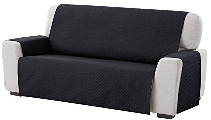 Textil-home Sesselschoner Sofaüberwurf Adele, 3 Sitzer - Reversibel gepolsterter Sofaschutz. Farbe schwarz
