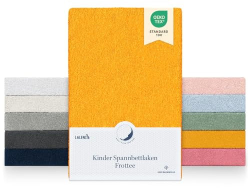 Laleni 2er Set Frottee Spannbettlaken 40x90cm - Oeko-TEX Zertifiziertes Bettlaken- Faltenfreie Spannbetttücher für Kinderbett - Babybett und Moses Körbchen Spicy Mustard - Gelb