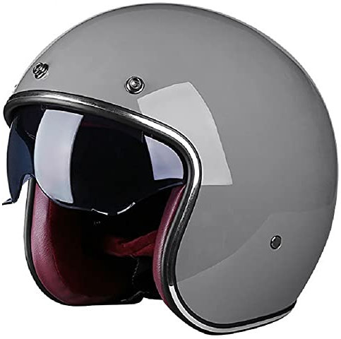 Casque de moto demi-casque, Casque Jet Moto Bols avec Visière, casque de scooter rétro Vintage cyclomoteur Chopper, casque ouvert approuvé DOT pour hommes femmes gray,XXL