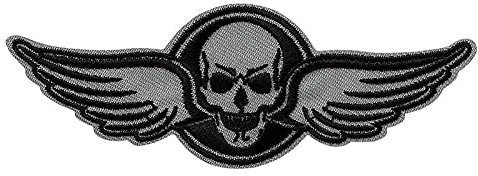 Totenkopf mit Flügel - Aufnäher, Bügelbild, Aufbügler, Applikationen, Patches, Flicken, zum aufbügeln, Größe: 10,2 x 3,5 cm