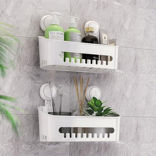 TAILI Duschablage Saugnapf ohne Bohren Duschorganizer Duschregal Saugnäpfe Duschgel Halterung Abnehmbar Belastbarkeit 10 KG Wasserdicht Badregal mit Saugnapf für Shampoo und Duschgel