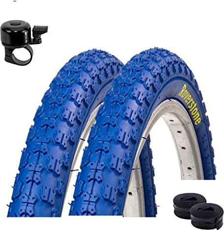 2 x Roverstone 20 Fahrradreifen Fahrradmantel blau 54-406 (20 x 2,125) + 2 Schläuche DV inkl. Fahrradklingel