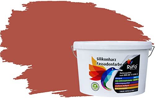 RyFo Colors Silikonharz Fassadenfarbe Lotuseffekt Trend Terracottabraun 10l - bunte Fassadenfarbe, weitere Braun Farbtöne und Größen erhältlich, Deckkraft Klasse 1