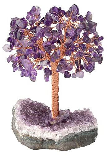 Nupuyai Améthyste Arbre de Vie en Pierre sur Base de Géode Naturelle, Feng Shui Arbre de Cristal Fait à la Main pour Décoration Intérieure et Reiki Chakra
