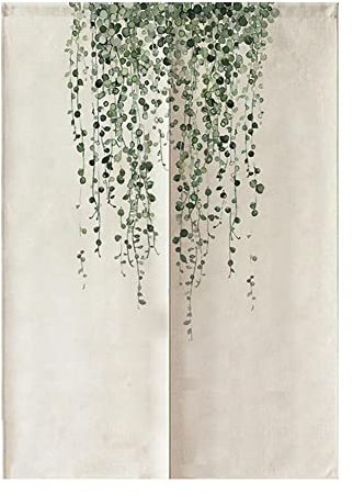 Hiseng Japonais Noren De Rideau de Porte Diviseur Tapisserie Fenêtre Rideaux Panneau, Tenture Décoration pour Chambre à Coucher Cuisine Restaurant Embrasure (85x150cm,Petites Feuilles)
