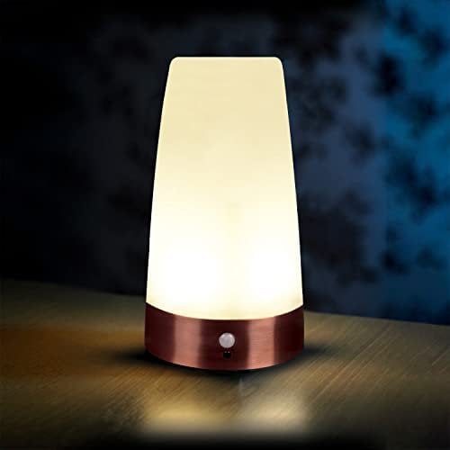 Auraglow Wireless PIR Motion Sensor Table Lamp Super Bright LED Battery Powered Hallway Night Light - Round - 1 Pack