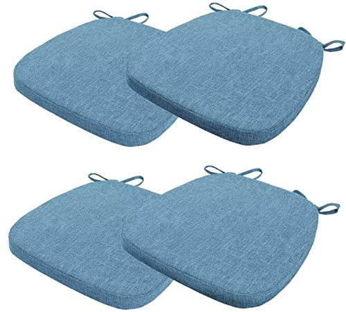 4er Set Stuhlkissen 40x38x3cm mit Bändern,Waschbare Sitzkissen Rutschfest,Stuhlauflage Stuhlpolster Sitzkissen,Abnembar Bezug Mit Reißverschluss,Ideal für Zuhause Büro Küche Esszimmer,Hellblau