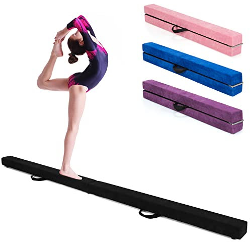 GOPLUS Poutre Gymnastique Pliable 210cm, Poutre Gymnastique avec Patins Antidérapants, Surface Suède, Entraînement de Gymnastique pour Enfants et Adultes, Gain d’Espace