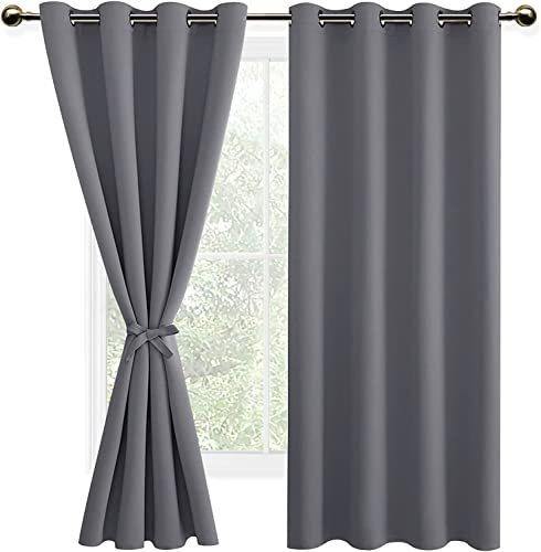 DWCN Vorhang Blickdicht mit Raffhalter Verdunkelungsgardinen mit Ösen 2 Stücke Thermogardine für Wohnzimmer Schlafzimmer Curtains Blackout Vorhang Wärmeisolierend, Grau,200x140cm(HxB)