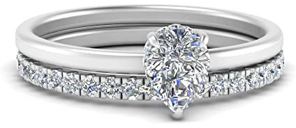 CustomizedGifts Pear Shaped Diamond Wedding Ring Sets Sterling Silver Created Cubic Zircon Pear Shape White Color Wedding Ring Sets Prong Setting. in Size 70 Party Wear Daily Wear Ornament