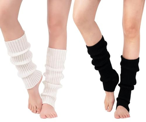 YUANQIAN Women Winter Extra Soft Over Knee High Footless Knitted Stirrup Leg Warmers for Yoga Ballet Dance