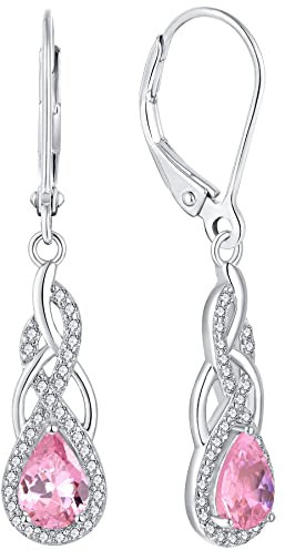 YL Unendlichkeit Knoten Tropfen Ohrringe 925 Sterling Silber Oktober Geburtsstein Turmaline Rosa Ohrringe für Damen