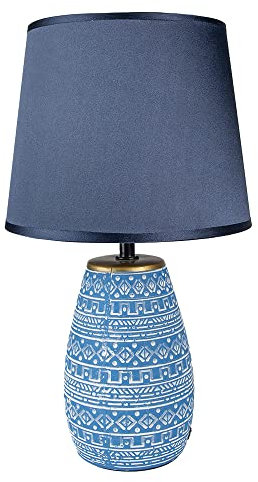 Clayre & Eef Tischlampe Ø 20x35 cm Blau Weiß Keramik Rund Schreibtischlampe