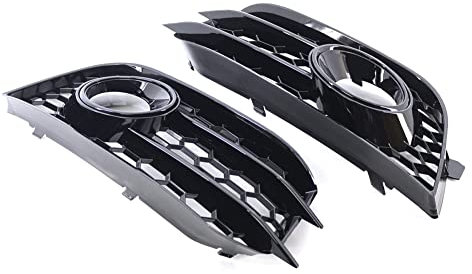 FSFY 1 Coppia Anello Nero Lucido Paraurti Auto Fendinebbia Griglia di Copertura a Nido d'Ape Maglia Paraurti Anteriore Fendinebbia Griglia di Copertura per Audi A1 8X 2010-2014