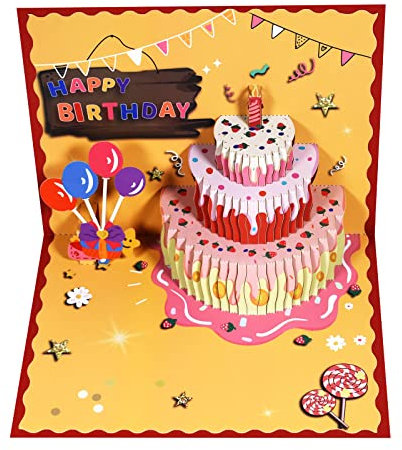 Magic Ants Pop Up Geburtstagskarte, 3D Geburtstags Popup Karten, Pop Up Geburtstagskarten für Frauen und Männer (Erdbeerkuchen)