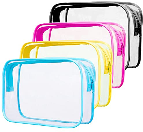 Rebanky 4 Pezzi Beauty Case Trasparente Impermeabile Borse da Viaggio Impermeabili Trasparenti Pochette Trasparente con Zip Borse da Toilette da Viaggio Trasparenti per Donna Uomo,4 Colori