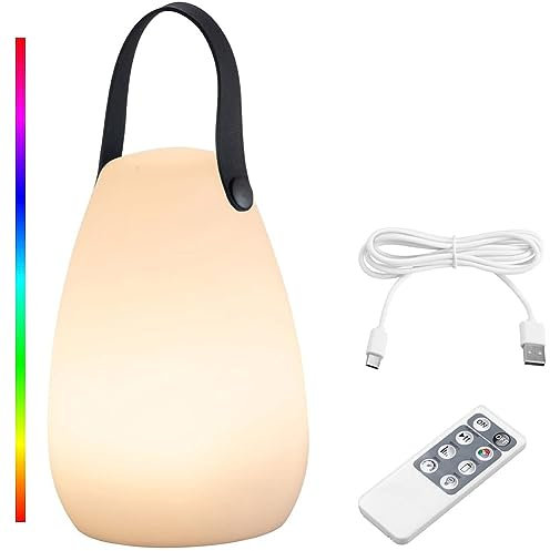 BAKAJI Lampada da Tavolo LED Senza Fili Ricaricabile, con Manico Nero, Luce Ambientale Portatile, Esterni ed Interni, RGB 8 Modalità Colore, per Giardino, Hotel, Bar, Camera da Letto, IP44