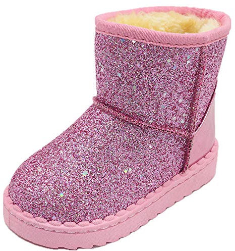Elcssuy Stivaletti da neve per bambine, caldi e invernali, con paillettes, comodi, resistenti, con glitter, alla caviglia, rosa, 33 EU