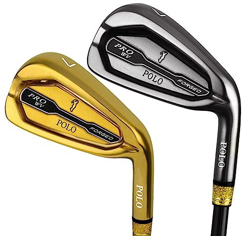 Mazze da golf per destrorsi in ferro, 7 aste professionali da golf con testa in acciaio inox, per uomini e donne (#7, nero)