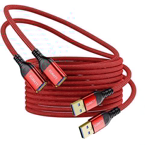 XGMATT USB 3.0 Extension Cable 3M 2Pack,USB A Male to A Female Cable USB Extension Lead High Speed Data Transfer Compatible for Printer, Scanner, Camera, Keyboard, Card Reader, Hard Drive,Red