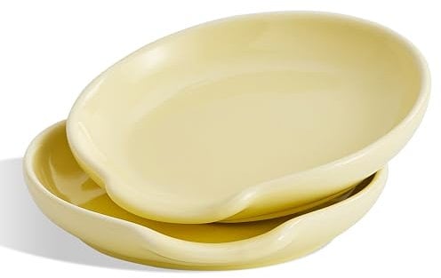 Swuut Ceramic Spoon Rest Set of 2,Spoon Holder for Spatula,Tongs,Gadgets,Coffee Spoon,Spoon Cradle for Stove Top,Kitchen Counter(Creamx2pcs)